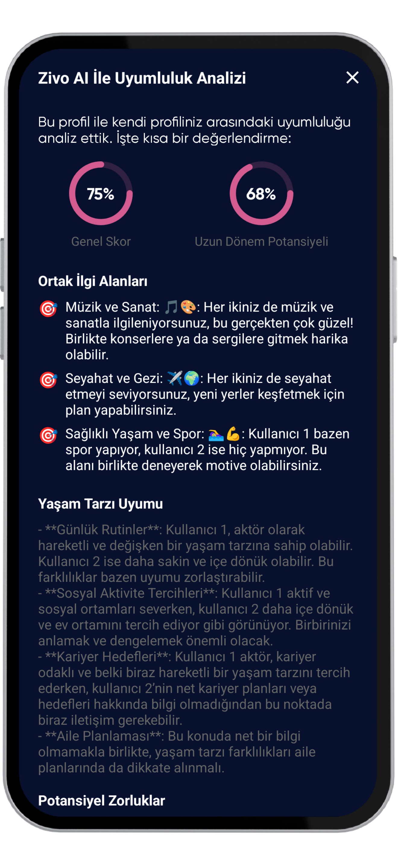 Zivo yapay zeka destekli tanışma uygulaması - ekran görüntüsü